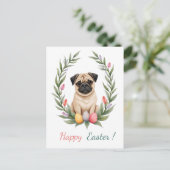 Paaskaart met een afbeelding van een mopshond feestdagenkaart (Staand voorkant)