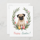 Paaskaart met een afbeelding van een mopshond feestdagenkaart (Voorkant / Achterkant)