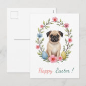 Paaskaart met een afbeelding van een mopshond feestdagenkaart (Voorkant / Achterkant)