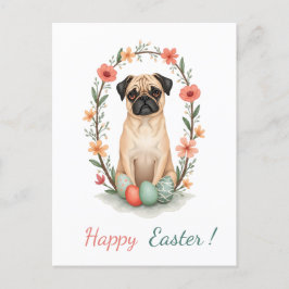 Paaskaart met een afbeelding van een mopshond feestdagenkaart