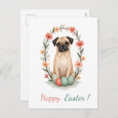 Paaskaart met een afbeelding van een mopshond feestdagenkaart (Voorkant / Achterkant)