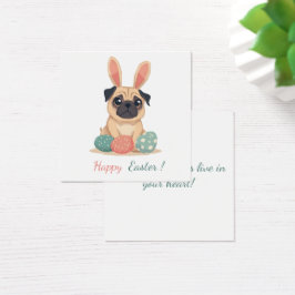 Paaskaart met een afbeelding van een mopshond vierkante visitekaartjes