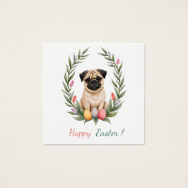 Paaskaart met een afbeelding van een mopshond vierkante visitekaartjes