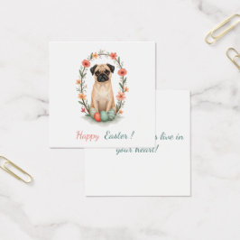 Paaskaart met een afbeelding van een mopshond vierkante visitekaartjes