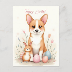Paaskaart met een corgi hond in pastelkleuren feestdagenkaart