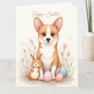 Paaskaart met een corgi hond in pastelkleuren kaart