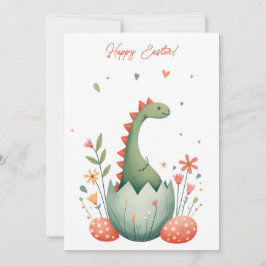 Paaskaart met een dinosaurus in pastelkleuren feestdagenkaart