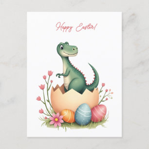 Paaskaart met een dinosaurus in pastelkleuren feestdagenkaart
