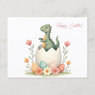 Paaskaart met een dinosaurus in pastelkleuren feestdagenkaart