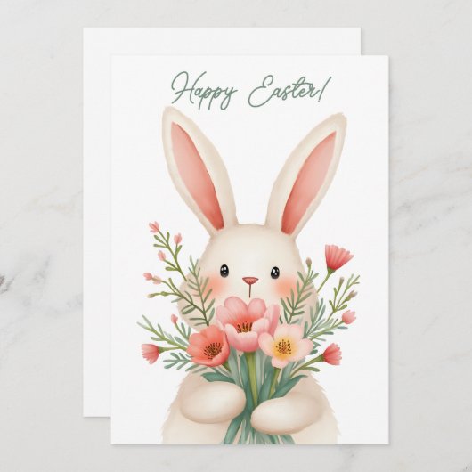 Paaskaart met een konijntje in pastelkleuren feestdagenkaart (Voorkant / Achterkant)