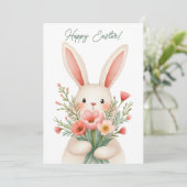 Paaskaart met een konijntje in pastelkleuren feestdagenkaart (Staand voorkant)