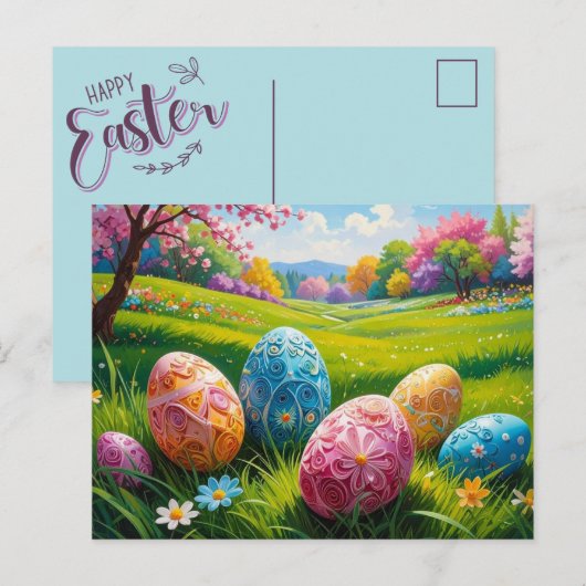 Paaskaart met eierkunst briefkaart (Voorkant / Achterkant)