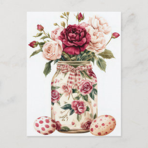 Paaskaart met Paaseieren en Bloemen Briefkaart