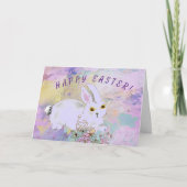 Paaskaart voor Cute Bunny & Spring Flowers Kaart (Voorkant)