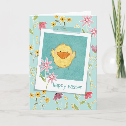 Paaskaart voor Happy Chick en Flowers Bedankkaart (Voorkant)