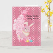 PaasKaart voor zuster met Cute Rabbit & Flowers Kaart (Gele Bloem)