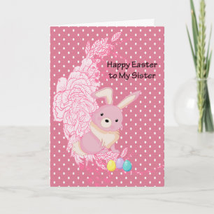 PaasKaart voor zuster met Cute Rabbit & Flowers Kaart