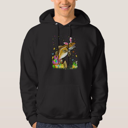 Paaskabeljauwvis Bunny Egg Hunting Cod Easter Sund Hoodie (Voorkant)