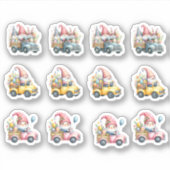Paaskabouters die vrachtwagens met goodies rijden sticker (Voorkant)