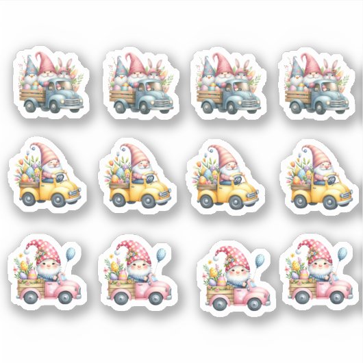 Paaskabouters die vrachtwagens met goodies rijden sticker (Voorkant)