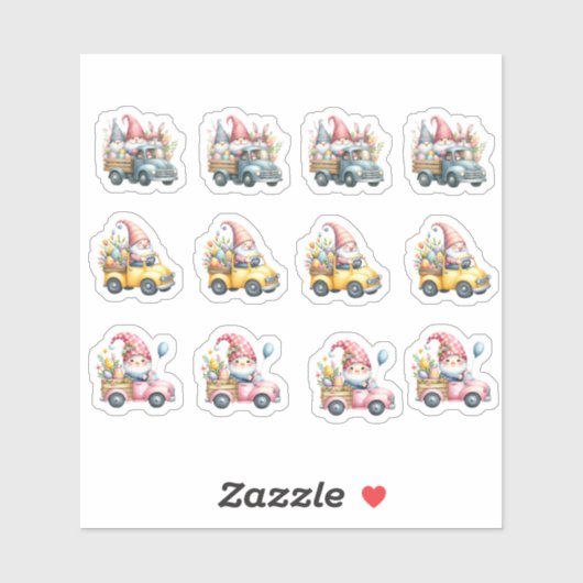 Paaskabouters die vrachtwagens met goodies rijden sticker (Vel)