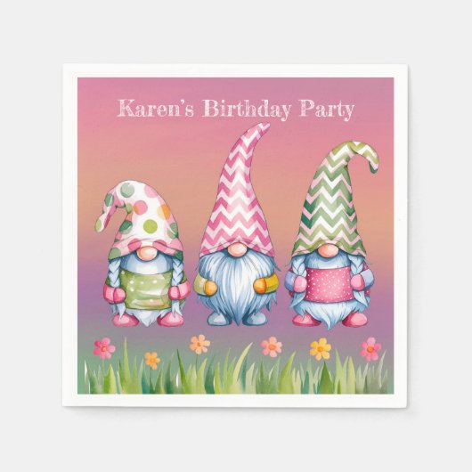 Paaskabouters in Waterverf verjaardagsfeest Servet (Voorkant)