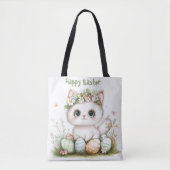 Paaskat Canvas tas – Schattigee kat met eieren en (Voorkant)
