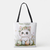 Paaskat Canvas tas – Schattigee kat met eieren en (Achterkant)