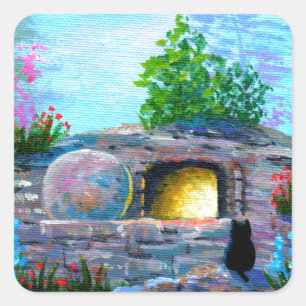 Paaskat Christelijk Kunst Leeg Graf Vierkante Sticker