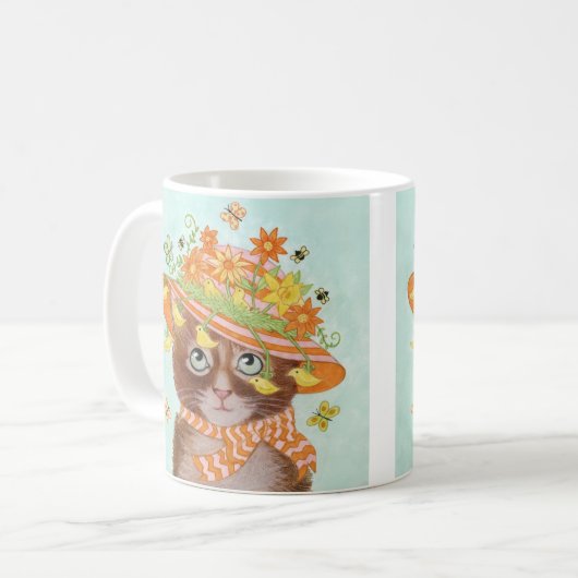 Paaskat in Pasen Bonnet met botervliegen Koffiemok (Voorkant links)