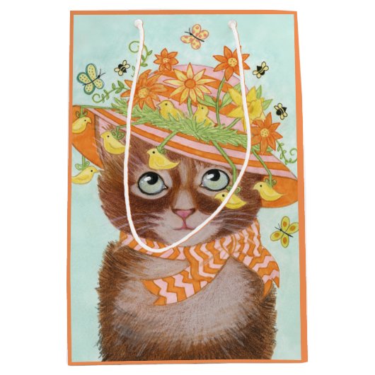 Paaskat in Pasen Bonnet met botervliegen Medium Cadeauzakje (Voorkant)