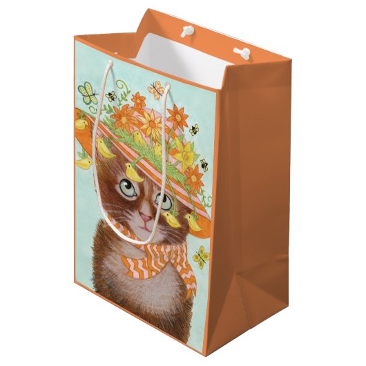 Paaskat in Pasen Bonnet met botervliegen Medium Cadeauzakje (Voorkant Gekanteld)