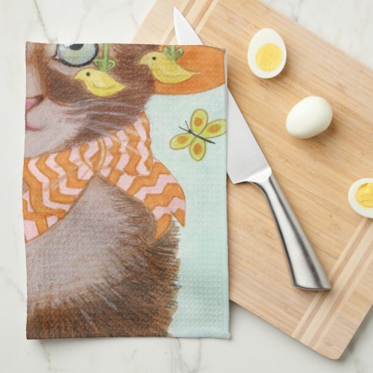 Paaskat in Pasen Bonnet met botervliegen Theedoek (Quarter Fold)