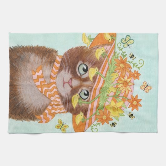 Paaskat in Pasen Bonnet met botervliegen Theedoek (Horizontaal)