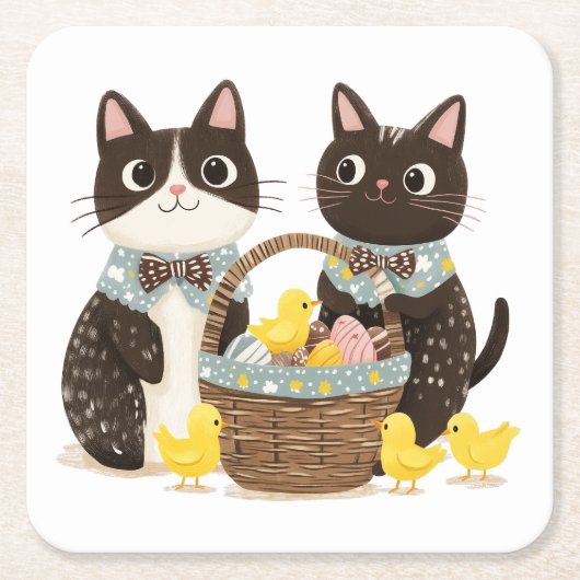 Paaskatten Paasmand Baby Chicks Kartonnen Onderzetters (Voorkant)