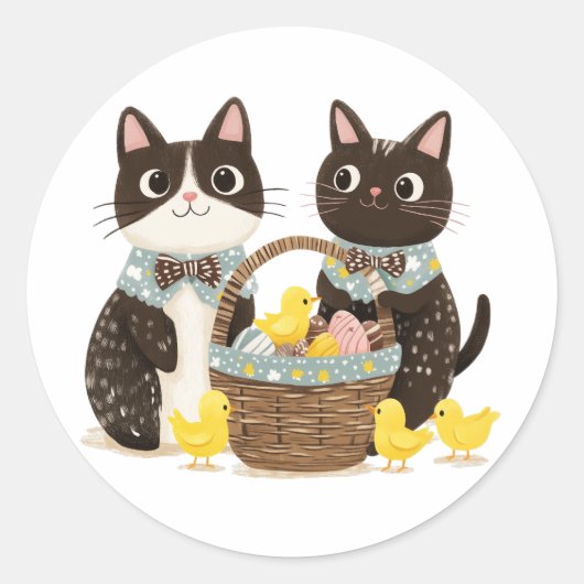 Paaskatten Paasmand Baby Chicks Ronde Sticker (Voorkant)