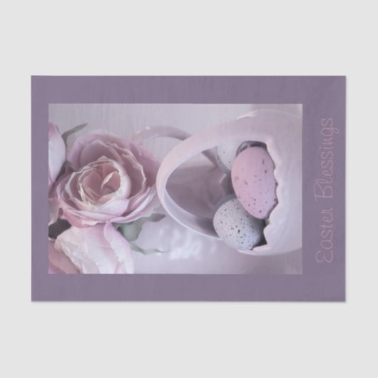 Paaskeramische mand met Rozen & bloemeneieren Tissuepapier (Voorkant)