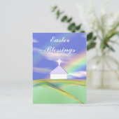 Paaskerk en regenboog feestdagenkaart (Staand voorkant)