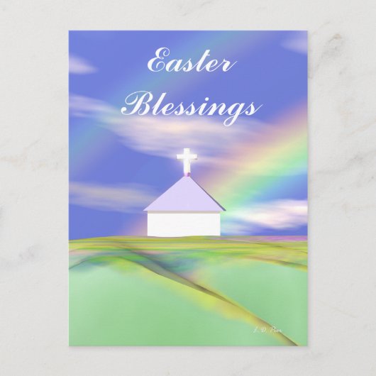 Paaskerk en regenboog feestdagenkaart (Voorkant)