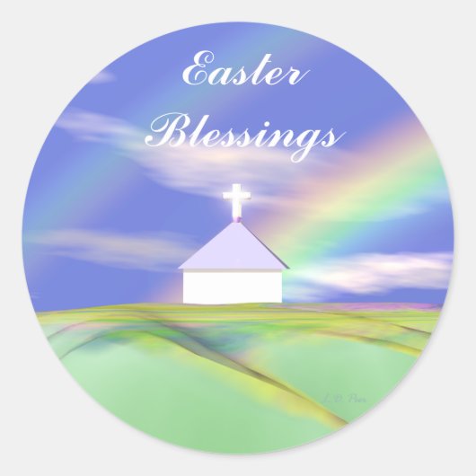 Paaskerk en regenboog ronde sticker (Voorkant)