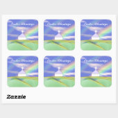 Paaskerk en regenboog vierkante sticker (Vel)