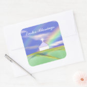 Paaskerk en regenboog vierkante sticker (Envelop)