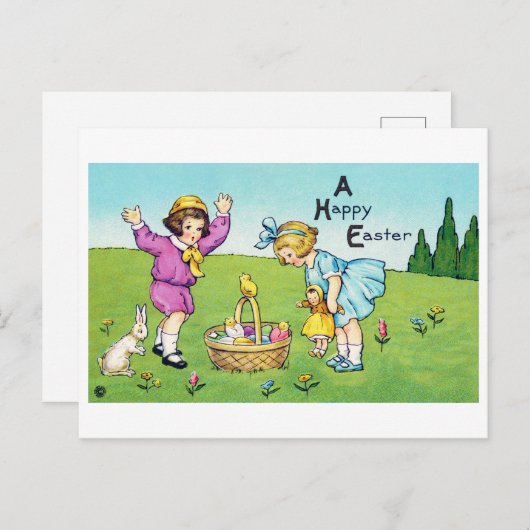 paaskind Bunny Chick Briefkaart (Voorkant / Achterkant)