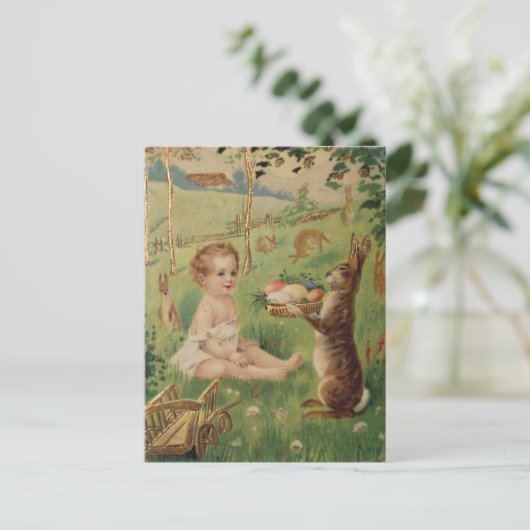  paaskind en konijn briefkaart (Staand voorkant)