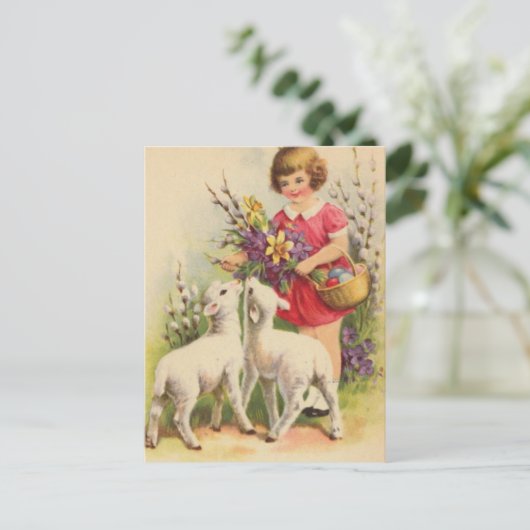  paaskind en lammeren briefkaart (Staand voorkant)