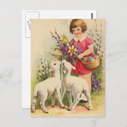 paaskind en lammeren briefkaart (Voorkant / Achterkant)