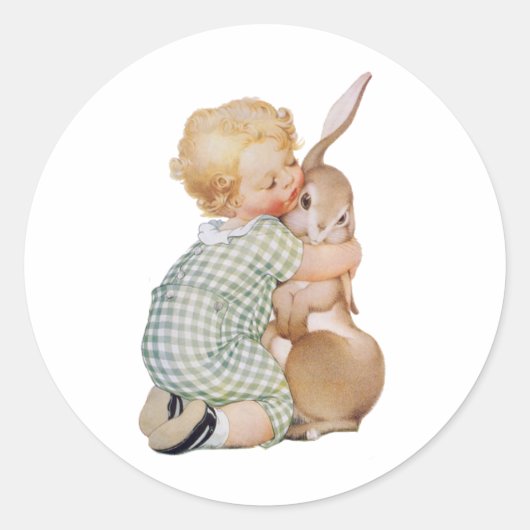 paaskind met Bunny Rabbit Ronde Sticker (Voorkant)
