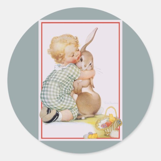 paaskind met Bunny Rabbit Ronde Sticker (Voorkant)
