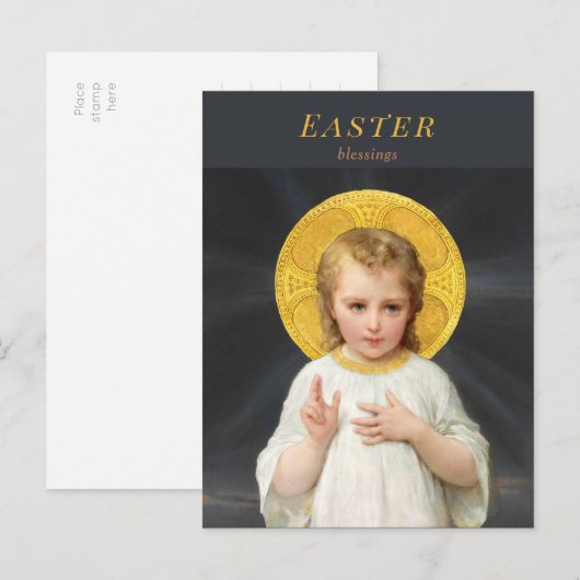 Paaskind van Christus zegen van Émile Munier Feestdagenkaart (Voorkant / Achterkant)