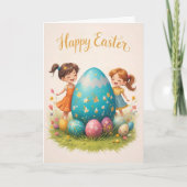 Paaskinderen en kleurrijke ei groet kaart (Voorkant)